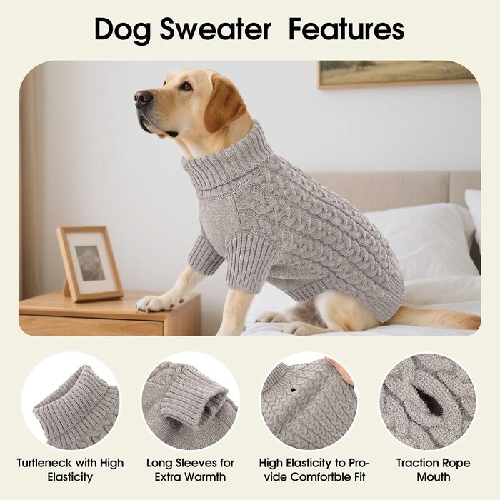 Пуловер для собак ASENKU, S, теплий в'язаний пуловер для собак з отвором для повідка, для чихуахуа, французького бульдога, сірий