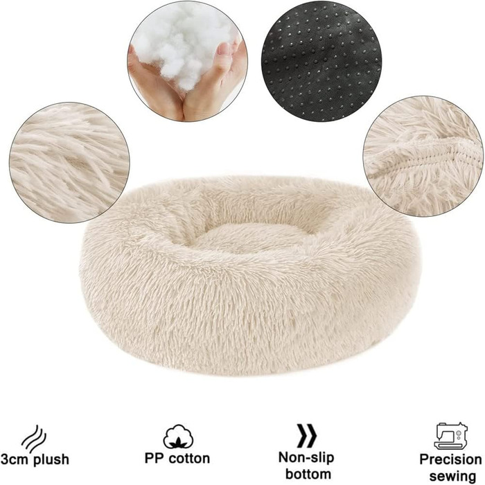 Кругле ліжко для собак та котів Chickwin, м'яке плюшеве, тепле, 80 см, сірий