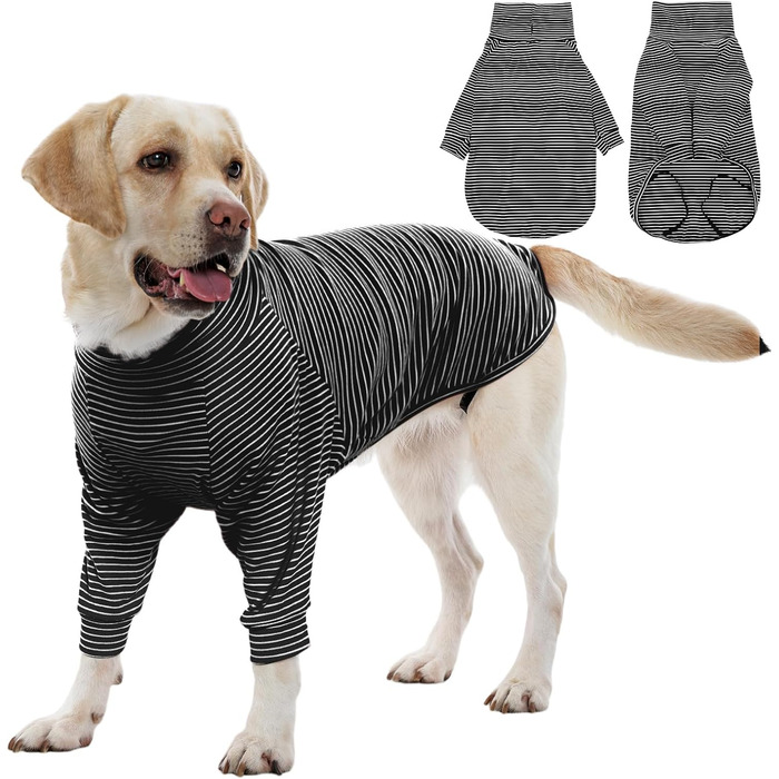 Пуловер для собак середніх та великих порід ROZKITCH, смугастий, для осені, зими, весни, American Staffordshire Terrier, Sibirischer Husky, Vizsla, Corgi, чорно-білий, розмір L (Обхват грудей: 61-71 см, Довжина спини: 51-53 см)