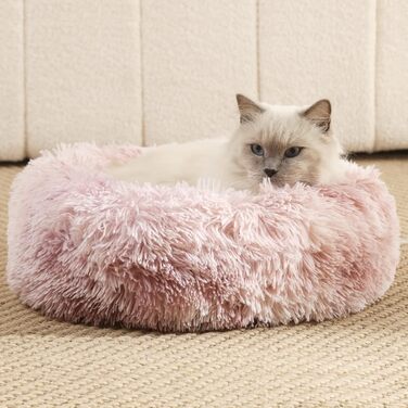 Крісло-лежанка для собак та котів Fuzzy Donut, рожеве, 50.8 x 50.8 см, з плюшем, заспокоює, для здорового сну