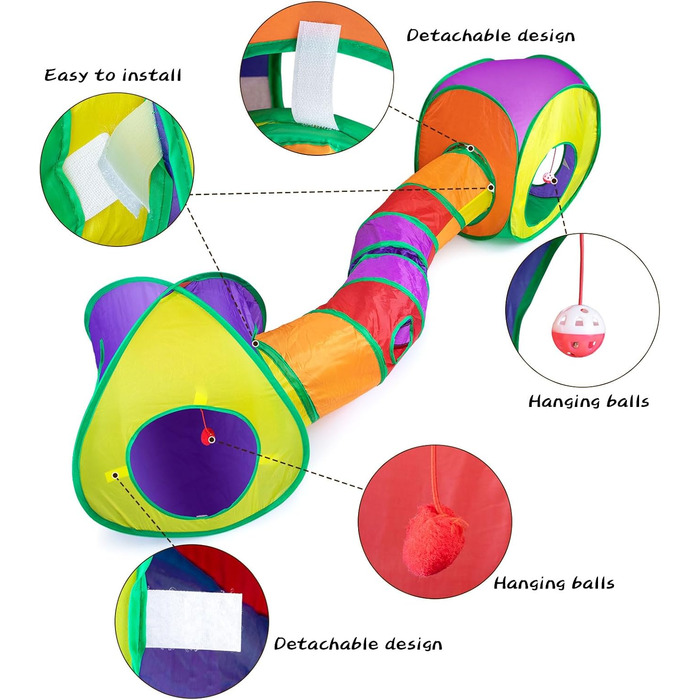 Туннель для котів 3 шт. Складаний тунель-іграшка для кошенят, цуценят та кроликів - ідеально для дому та на вулицю