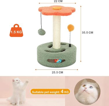 ALLSOPETS Котячий комплекс-когтеточка з сизалем, тунель, підвісна іграшка для маленьких котів, рожевий