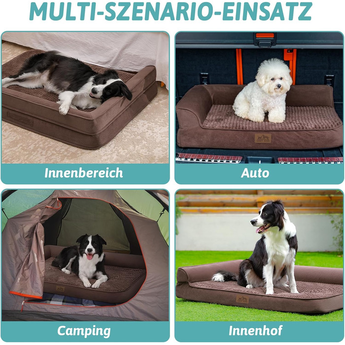 Ортопедичне ліжко для собак, 19 см товщиною, диван для середніх собак, знімний та пральний, неслизьке дно, водонепроникна підкладка, коричневий, 76x51x19 см