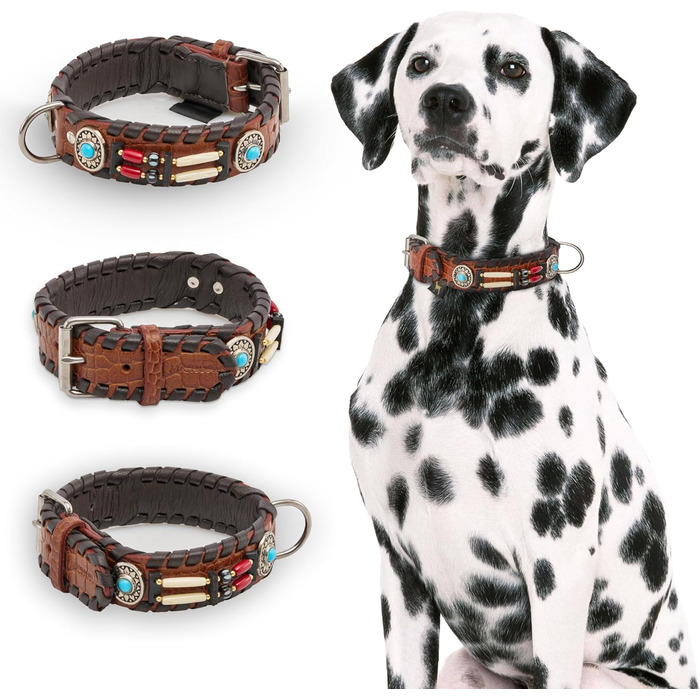 Ошийник для собак Carlota Halsband Indianer: шкіряний ошийник з бірюзовими каменями, різні розміри (41-49 см)