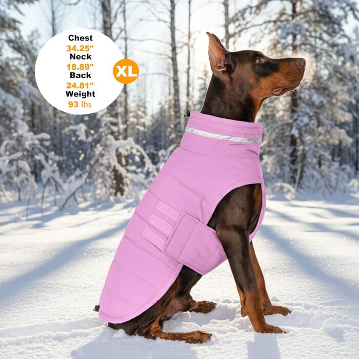 Водонепроникний зимовий одяг для собак, тепла вітрозахисна куртка з відбиваючими елементами та регульованим коміром, для маленьких собак, на липучці - S (Ліловий, Середній)