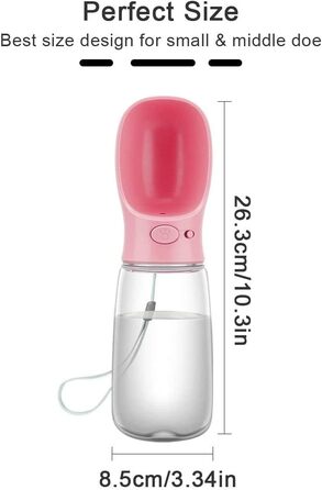 Турботрінка для собак: портативна пляшка, 550 мл, BPA-free, витокозахисна, для подорожей, біла/рожева