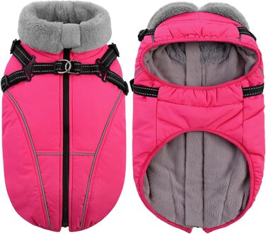 Зимовий теплий куртка для собак Queenmore, водонепроникний, з кріпленням для шлейки, 3-шаровий, світловідбиваючий, для великих порід (Лабрадор, Хаскі, Голден Ретрівер), розмір 2XL (XS, Рожевий)