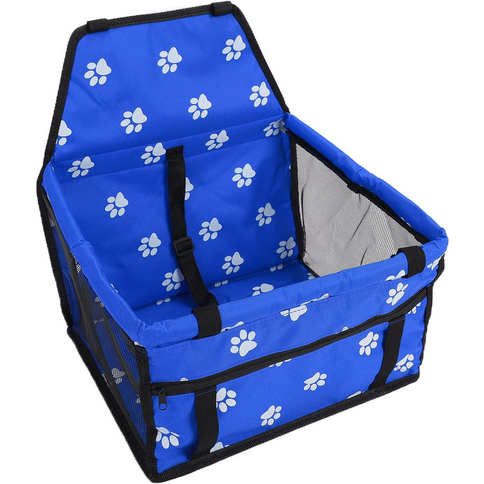 Переноска для тварин з принтом лап, складана переноска для собак з тканини, миється, з ременями безпеки та підставкою - Комфортна та безпечна для авто та подорожей (Сіра підставка з лапами, Сира підставка з лапами з відбитком лапи, Синя підставка з лапами