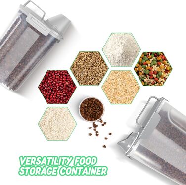 Контейнер для корму для собак, пластиковий, BPA-free, 3,6–5,4 кг, з великою кришкою, 4 герметичні замки, мірна чаша, ручка, легке очищення, 2 шт., білий