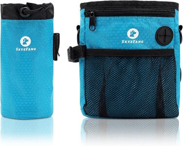 Сумка для корму для собак 2-в-1 з пляшкою води та диспенсером для пакетів, чорно-зелена/блакитна