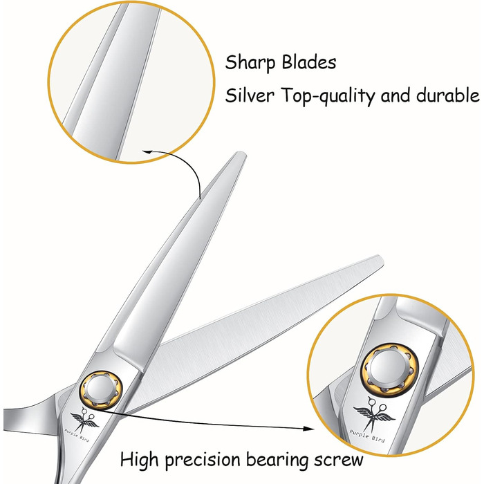 Професійні ножиці для стрижки волосся PURPLEBIRD 6 дюймів, 440C сталь, для жінок та чоловіків, прямі