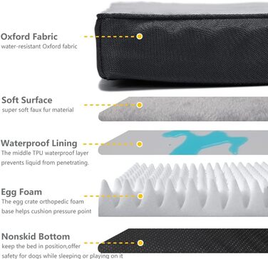 Ортопедичне ліжко для собак XL, сіре, знімний чохол, водонепроникне покриття, 107x71 см. Подушка з піни, для собак з артритом