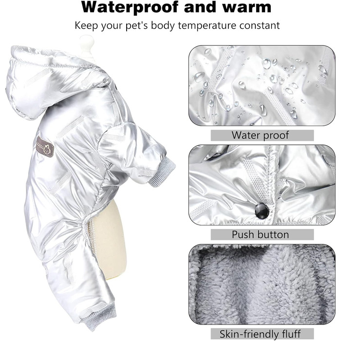 Водонепроникний теплий одяг для собак PETCUTE: куртка з капюшоном для малих, середніх та великих собак, срібно-білий, 2XL
