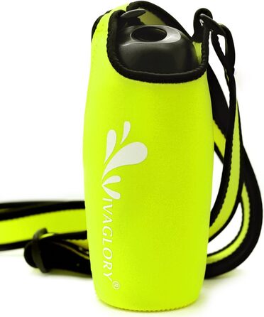 Фляга для води для собак VIVAGLORY з тримачем та плечовим ремінцем, 750 мл, неон-жовтий