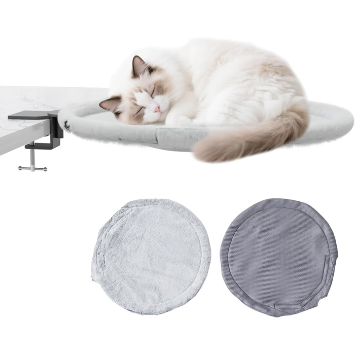 Кішка ліжко для столу Yuning, 360° обертання, регульована висота, будиночок для котів над столом, гамак для котів з 2 подушками, місце для сну кота, підходить для використання цілий рік, сірий колір