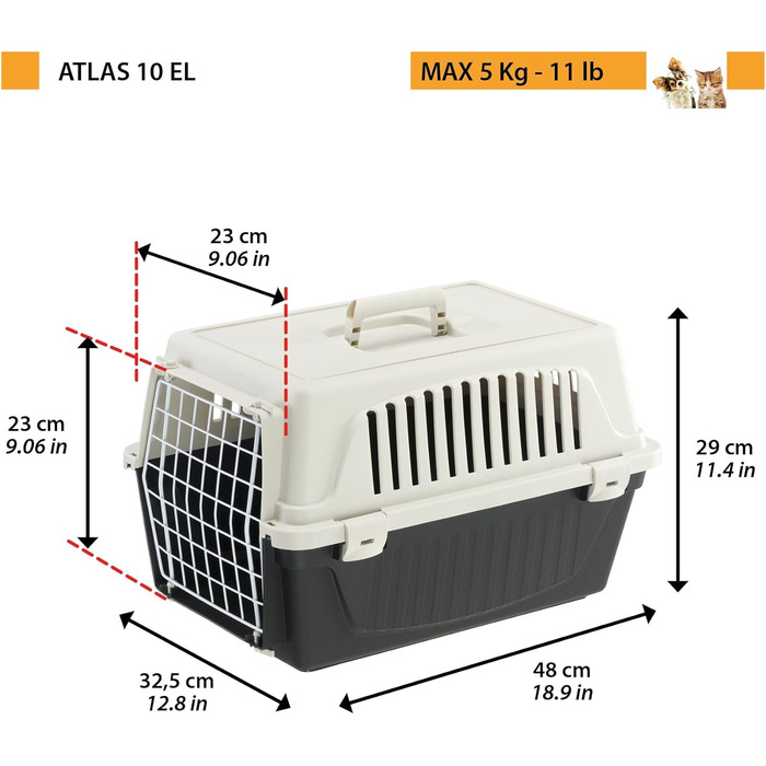 Транспортна переноска Ferplast Atlas 10 EL для собак та котів до 5 кг, чорна, 48x33x29 см