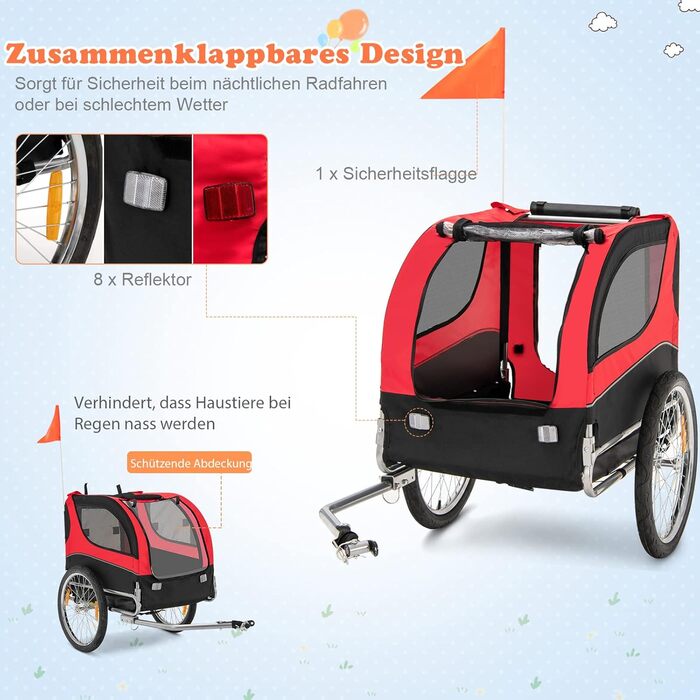 Фаркоп для велосипеда Costway для собак до 40 кг, червоний