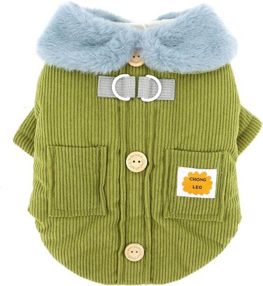 Зунеа Куртка для собак з кордурової тканини, тепла, з флісовою підкладкою, для цуценят, з кільцем D, мила, для холодної погоди, товста, для чихуахуа, зелена, розмір XL
