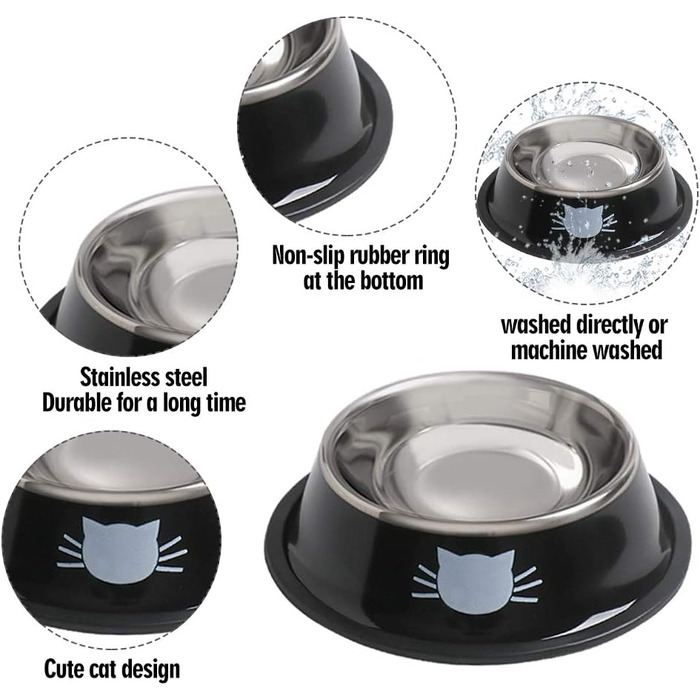Набір мисок для котячого корму та води JochA: нержавіюча сталь, протиковзкий, легко миється, для котів та маленьких собак