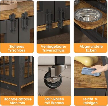 Клітка для собак з полицями для зберігання 99x58x96,5 см – багатофункціональна переносна клітка для собак з колесами, поворотними мисками, міцний вольєр для великих та середніх собак
