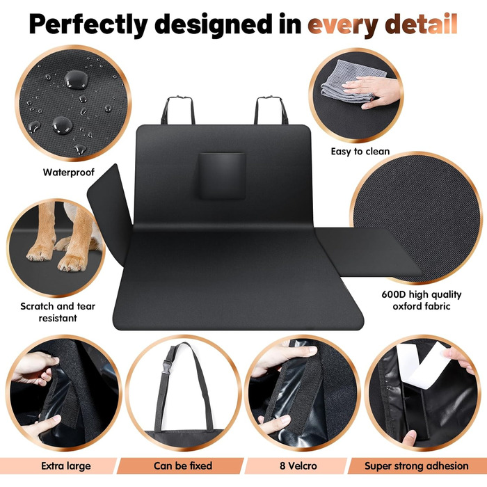 Захист для багажника автомобіля від бруду для собак AiQInu з боковинами та захистом краю завантаження, універсальний килимок для багажника автомобіля для собак, водонепроникний, неслизький, стійкий до подряпин, підходить для автомобілів, універсалів, міні