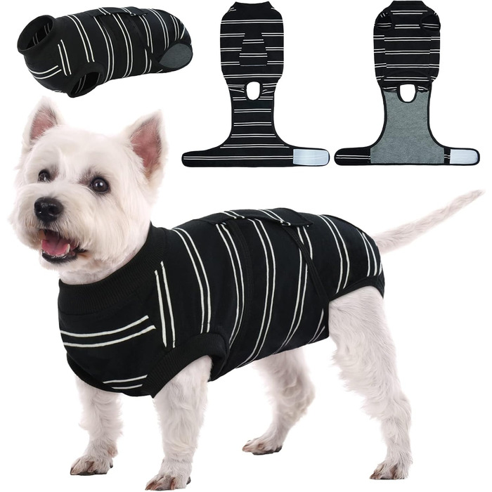 Body для собак після кастрації Kuoser - дихаючий одяг для собак та котів, захист від облизування ран, альтернатива електронного нашийника, чорний, XS (обхват грудей 32-40 см)