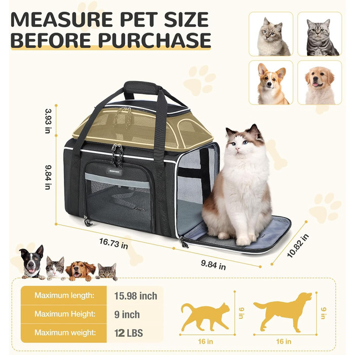 Трансформер-переноска для домашніх тварин Lekereise, TSA-сертифікована, чорна, до 5,4 кг