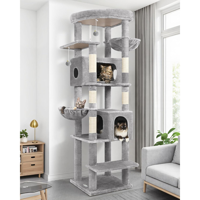 Драбина-будинок для котів Globlazer S74 XXL (188 см, сірий) - міцна, кутова, з будиночком та платформами