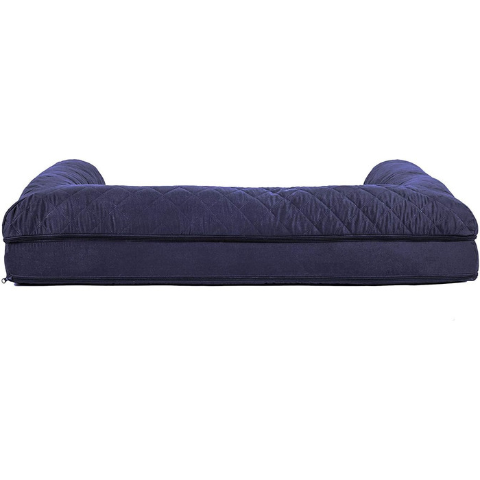 Ліжко для собак та котів FurHaven Quilted Sofa - Стильне ліжко з охолоджуючим гелем, велике (X-Large), колір: темно-синій, розмір: 102 x 81 x 20 см
