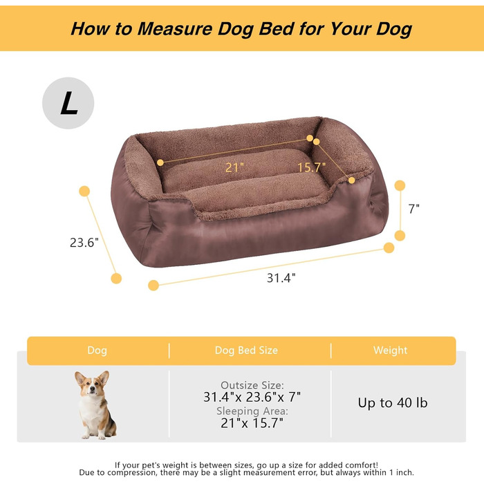 Ортопедичне ліжко для собак середніх порід, коричневе, зручне, миюче, з антиковзною основою, 79x60x18 см