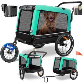 Дитячий візок-перевізник для собак 3-в-1 KESSER Boxer: собачий buggy, джоггер та велосипедний причіп, об'єм 240 л, амортизація, колесо 360°, тканина 600D Oxford, до 40 кг (М'ятний)