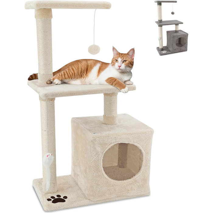 Дерев'яний комплекс для котів Beltom з огородженим будиночком, 85 см, бежевий