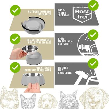 Набір мисок для корму ne&no® для собак та котів (S, 170 мл, 2 шт.) - нековзні миски для тварин, Malve