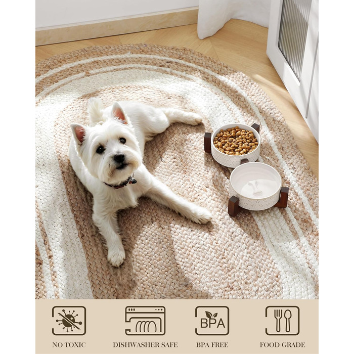 Миска для собак Malacasa з підставкою з горіхового дерева, 450 мл, подвійна миска для собак та котів, для корму та води, неслизька підставка, візерунок у вигляді п'ятипелюсткового клеверу та соти, 450 мл * 2