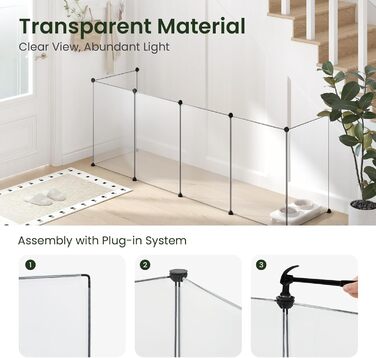 Кігульник для кроликів та інших дрібних тварин EUGAD, 16 прозорих панелей, 50x72 см, розширюваний, для кроликів, морських свинок, хом'яків, їжаків, 302x102x72 см (16 шт.)