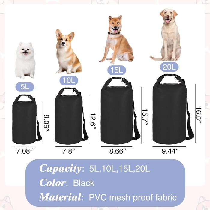 Велика переносна сумка для тварин, 15 л, чорна. Водонепроникна сумка для подорожей з тваринами, для кемпінгу та походів