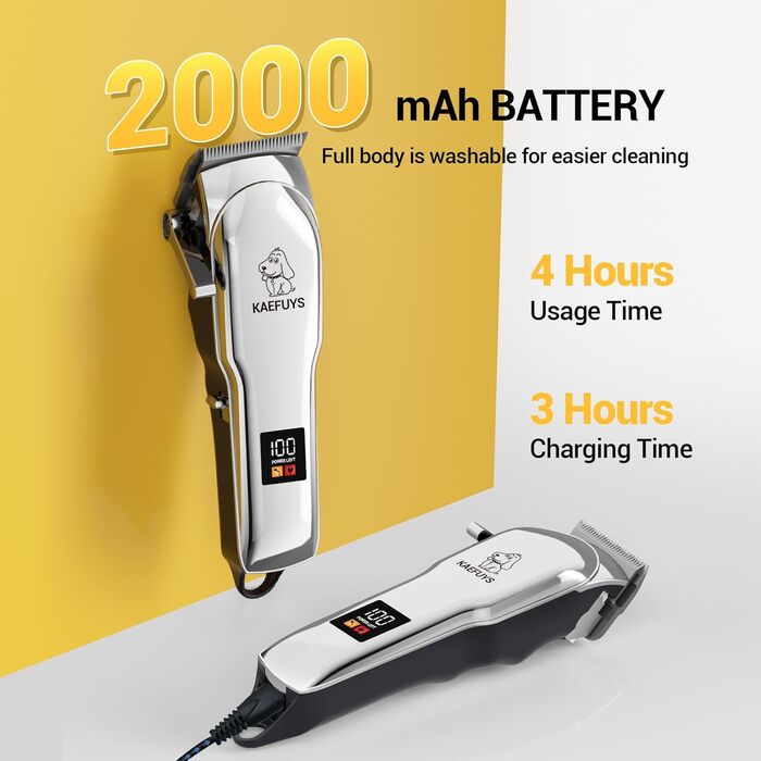 Професійний тример для стрижки шерсті собак з густим хутром: безшумний, потужний, бездротовий, акумуляторний, сріблясто-сірий