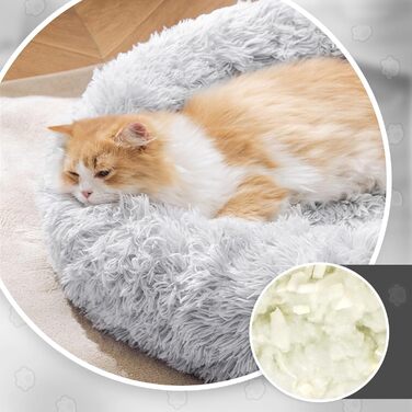 Кругле ліжко для собак та котів, 60 см, машинного прання, нековзне, плюшеве, глибоке, з ортопедичною підтримкою, сіре, 60 x 60 x 20 см