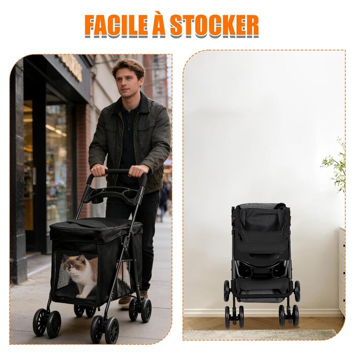 Дитяча коляска для собак та котів Homewell, чорна, складана, з сіткою, ременями та тримачем для напоїв, до 20 кг