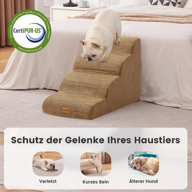 Сходи для собак та котів Gardner Pet на 4 сходинки, висота 47 см, протиковзкі сходинки з пінополіуретану для ліжка та дивана, коричневі, зі знімним чохлом що миється