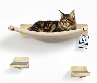 WOOWOOD® Комплект для лазіння котів - 5 частин, з масиву дерева - стіна для котів, драбина, гамак, крізьбард, меблі для котів