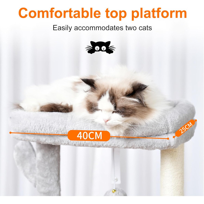 Кігтеточка для котів Heybly Kratzbaum 100 см: комплексна кігтеточка з платформою, гамаком, іграшками, сірого кольору HCT006SW