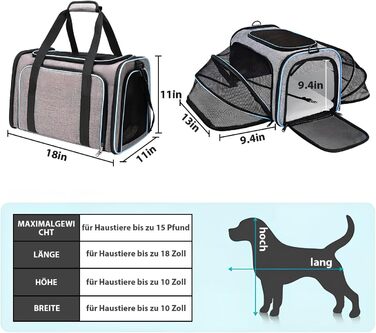 Транспортна переноска для котів та собак, розкладна, з м'якою підстилкою, розширювана (для 2 котів/собак/щенят)