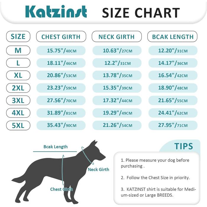 Сорочка для собак Katzinst (2 шт.) - сонцезахист, дихаючий матеріал, для середніх собак, французького бульдога, розмір L (зелений хакі)