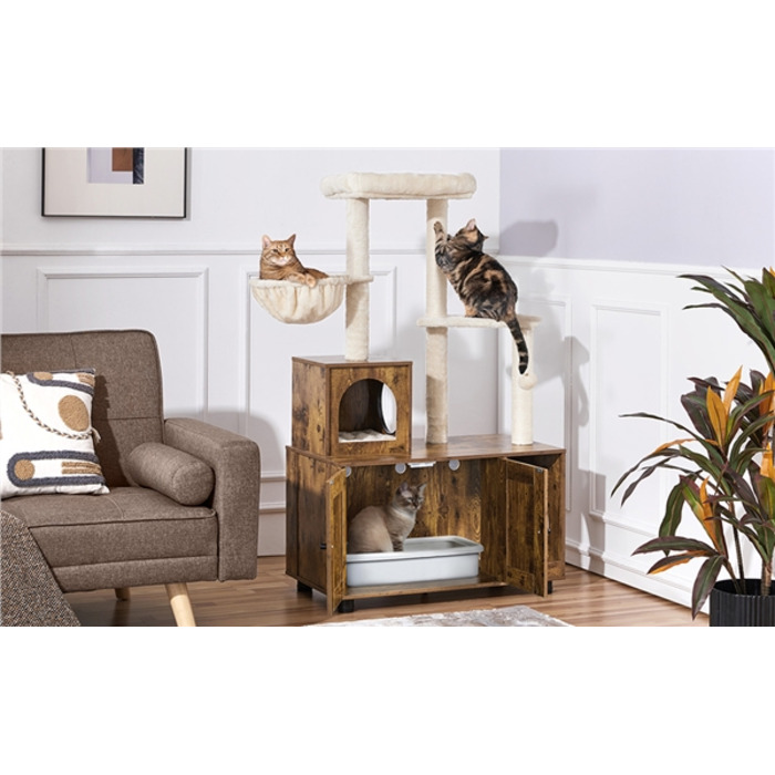 Ігровий комплекс для котів Yaheetech: низька дряпачка, лежанка та стовп-дряпалка (101-160 см)