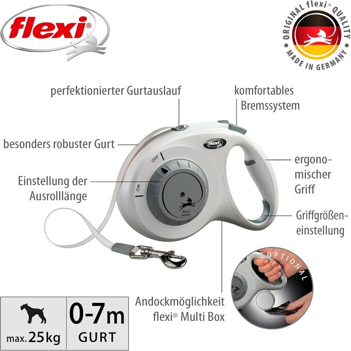Flexi® Select Gurt 7 м чорний, рулетка для собак до 25 кг, регулювання 0-7 м (світло-сірий, Medium)