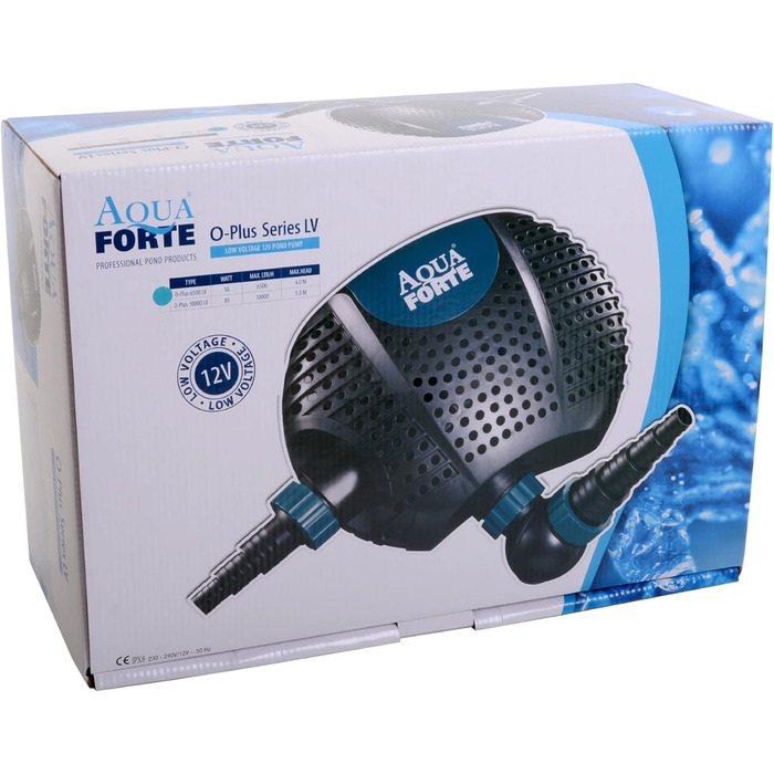 Низьковольтний фільтрувальний насос AquaForte O-Plus 6 500, 12 В, 50 Вт, 6.5 м³/год, для ставків та басейнів