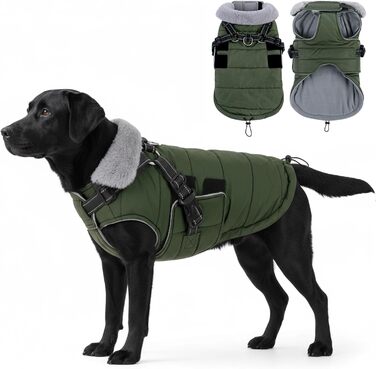 Зимовий одяг для собак ASENKU: теплий, водонепроникний, вітрозахисний, з нагрудником, для малих, середніх та великих собак, зелений (XXL)