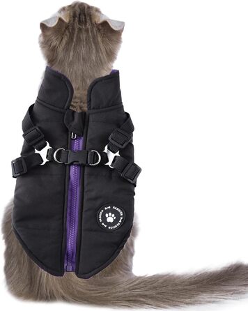 Водонепроникна куртка для собак з шлейкою та кільцями D, тепла халат для тварин, Wepen, зима, чорний, XL
