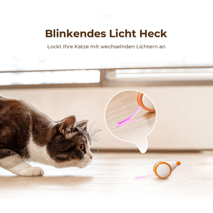 Інтерактивна іграшка для котів Cheerble Wicked Mouse з LED-підсвіткою, інтелектуальна електрична мишка USB, подарунок для котів, абрикосова